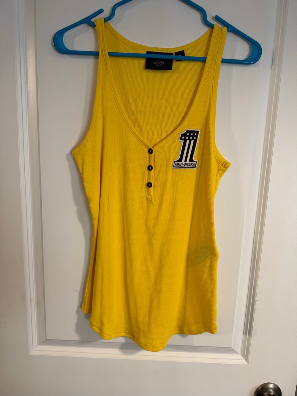 Harley-Davidson Women's Bright Yellow Henley Tank with Patch